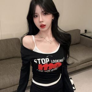 K-pop Inspired Two-Piece Jazz Dance Outfit for Women, Spicy Performance Top and Base Shirt for Spring and Autumn