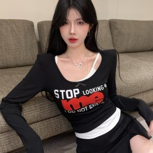 K-pop Inspired Two-Piece Jazz Dance Outfit for Women, Spicy Performance Top and Base Shirt for Spring and Autumn