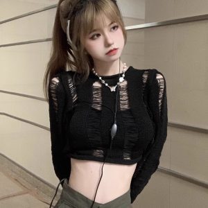 K-Pop Inspired Women's Pullover Cardigan, Short-Length Long Sleeve Knit Top for Jazz Dance Performances