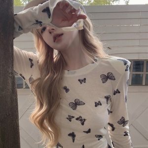 K-pop Jazz Dance Long Sleeve T-Shirt for Women, European American Wasteland Style Performance Top, Trendy Group Outfit