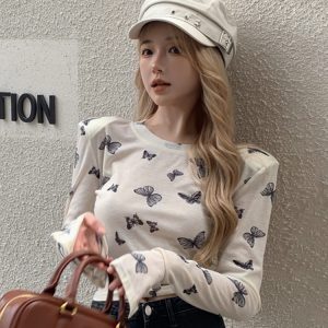 K-pop Jazz Dance Long Sleeve T-Shirt for Women, European American Wasteland Style Performance Top, Trendy Group Outfit
