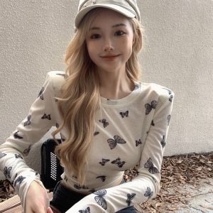 K-pop Jazz Dance Long Sleeve T-Shirt for Women, European American Wasteland Style Performance Top, Trendy Group Outfit