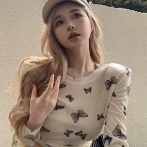 K-pop Jazz Dance Long Sleeve T-Shirt for Women, European American Wasteland Style Performance Top, Trendy Group Outfit