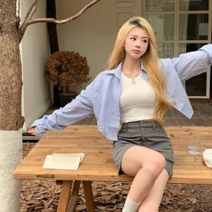 K-Pop Street Dance Outfit - Spicy Girl Short Top with Ultra-Long Sleeves, Jazz Cardigan for Early Autumn Style