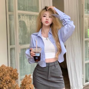 K-Pop Street Dance Outfit - Spicy Girl Short Top with Ultra-Long Sleeves, Jazz Cardigan for Early Autumn Style