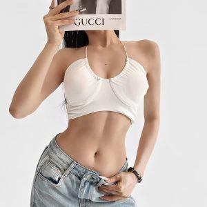 K-pop Style Jazz Dance Sports Bra with Removable Chest Pad, Sexy Thin Straps, Beautiful Back for Yoga and Fitness Women