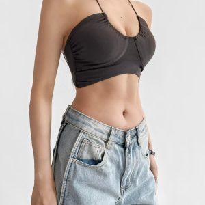 K-pop Style Jazz Dance Sports Bra with Removable Chest Pad, Sexy Thin Straps, Beautiful Back for Yoga and Fitness Women