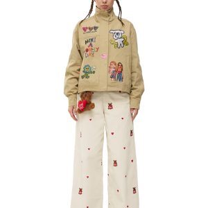 Khaki Washed Print Jacket for Artists - Trendy Streetwear Outerwear, Perfect for 90s and Y2K Inspired Fashion