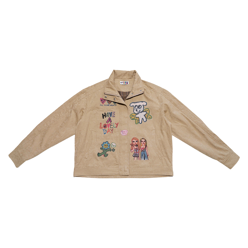Khaki Washed Print Jacket for Artists - Trendy Streetwear Outerwear, Perfect for 90s and Y2K Inspired Fashion