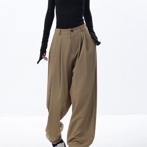 Khaki Wide-Leg Suit Pants for Women - Casual Straight-Leg Trousers for Spring Summer 2023 - Trendy Office and Everyday Style