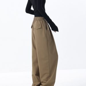 Khaki Wide-Leg Suit Pants for Women - Casual Straight-Leg Trousers for Spring Summer 2023 - Trendy Office and Everyday Style