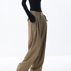 Khaki Wide-Leg Suit Pants for Women - Casual Straight-Leg Trousers for Spring Summer 2023 - Trendy Office and Everyday Style