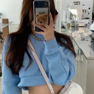 Klein Blue Hip-Hop Style Hoodless Sweatshirt for Women, Loose Fit Jazz Dance Top, Trendy Autumn Fashion, Instagram Ready