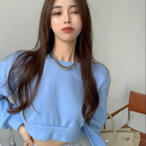 Klein Blue Hip-Hop Style Hoodless Sweatshirt for Women, Loose Fit Jazz Dance Top, Trendy Autumn Fashion, Instagram Ready