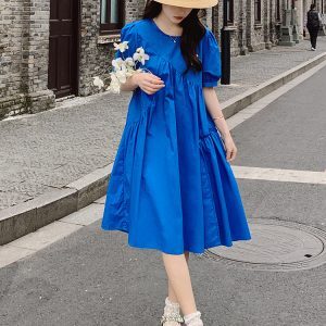 Klein Blue Summer Dress for Women - Loose-Fitting, High-End Doll Style, Age-Reducing, Trendy and Popular Fashion Must-Have