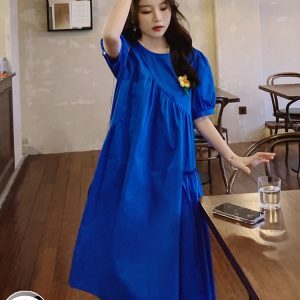 Klein Blue Summer Dress for Women - Loose-Fitting, High-End Doll Style, Age-Reducing, Trendy and Popular Fashion Must-Have