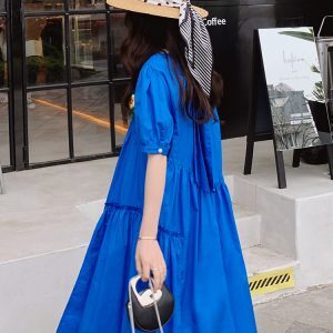 Klein Blue Summer Dress for Women - Loose-Fitting, High-End Doll Style, Age-Reducing, Trendy and Popular Fashion Must-Have