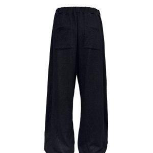 Knitted Low-Crotch Herringbone Texture Black Casual Pants - Long Straight Loose Fit for Effortless Style