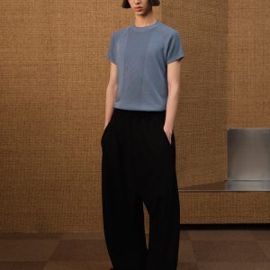 Knitted Low-Crotch Herringbone Texture Black Casual Pants - Long Straight Loose Fit for Effortless Style