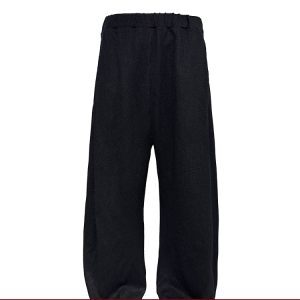 Knitted Low-Crotch Herringbone Texture Black Casual Pants - Long Straight Loose Fit for Effortless Style