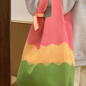 Knitted Rainbow Tote Bag - Three-Color Large Capacity Fashion Bag for Spring/Summer 2023 - Trendy and Stylish Accessory