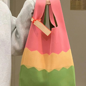 Knitted Rainbow Tote Bag - Three-Color Large Capacity Fashion Bag for Spring/Summer 2023 - Trendy and Stylish Accessory
