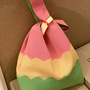 Knitted Rainbow Tote Bag - Three-Color Large Capacity Fashion Bag for Spring/Summer 2023 - Trendy and Stylish Accessory