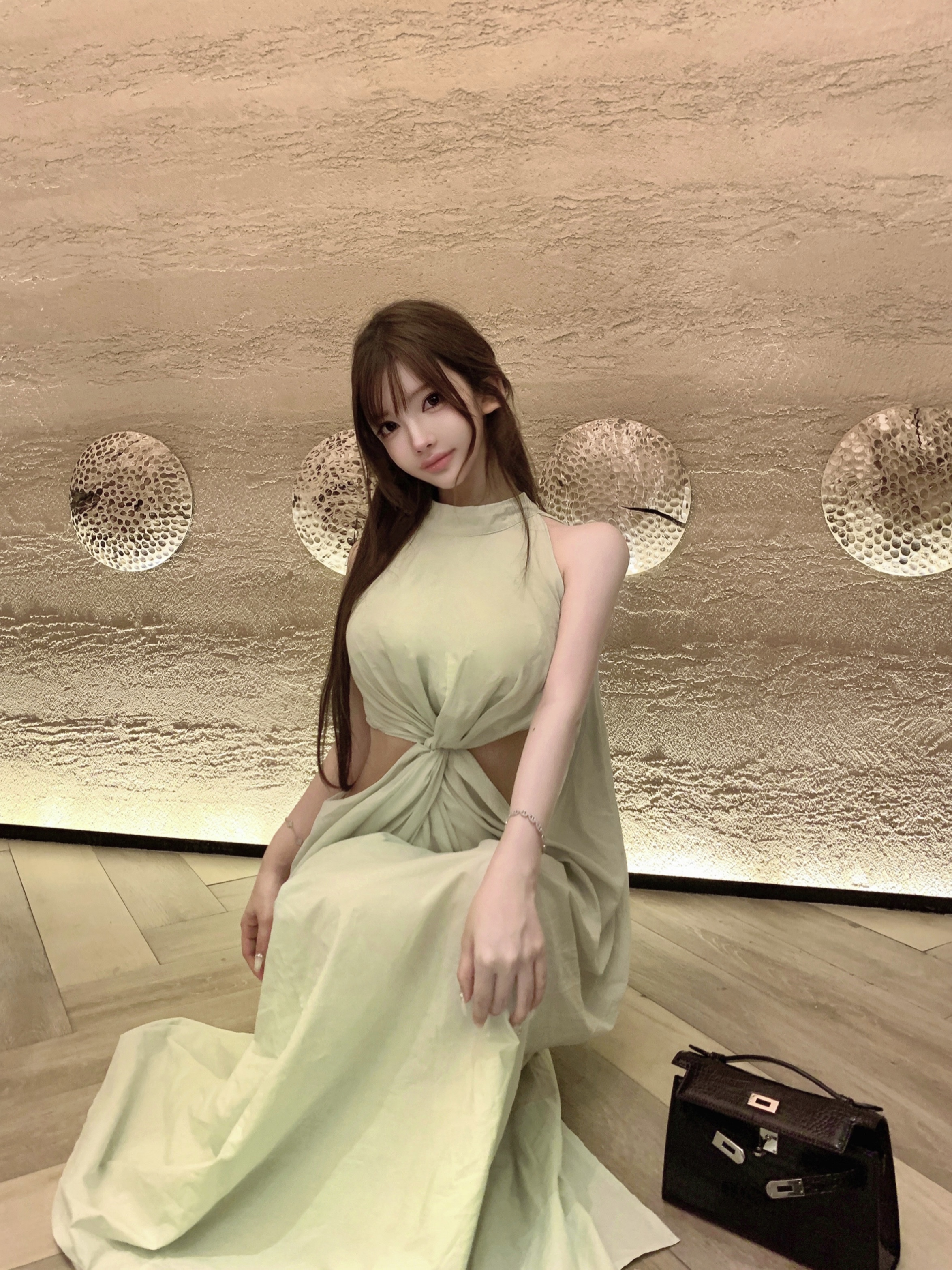 Knot Cut Side Hollow Airy Quality Linen Dress in Summer Melon Ice - Long Skirt, Perfect for 90s and Y2K Inspired Summer Fashion
