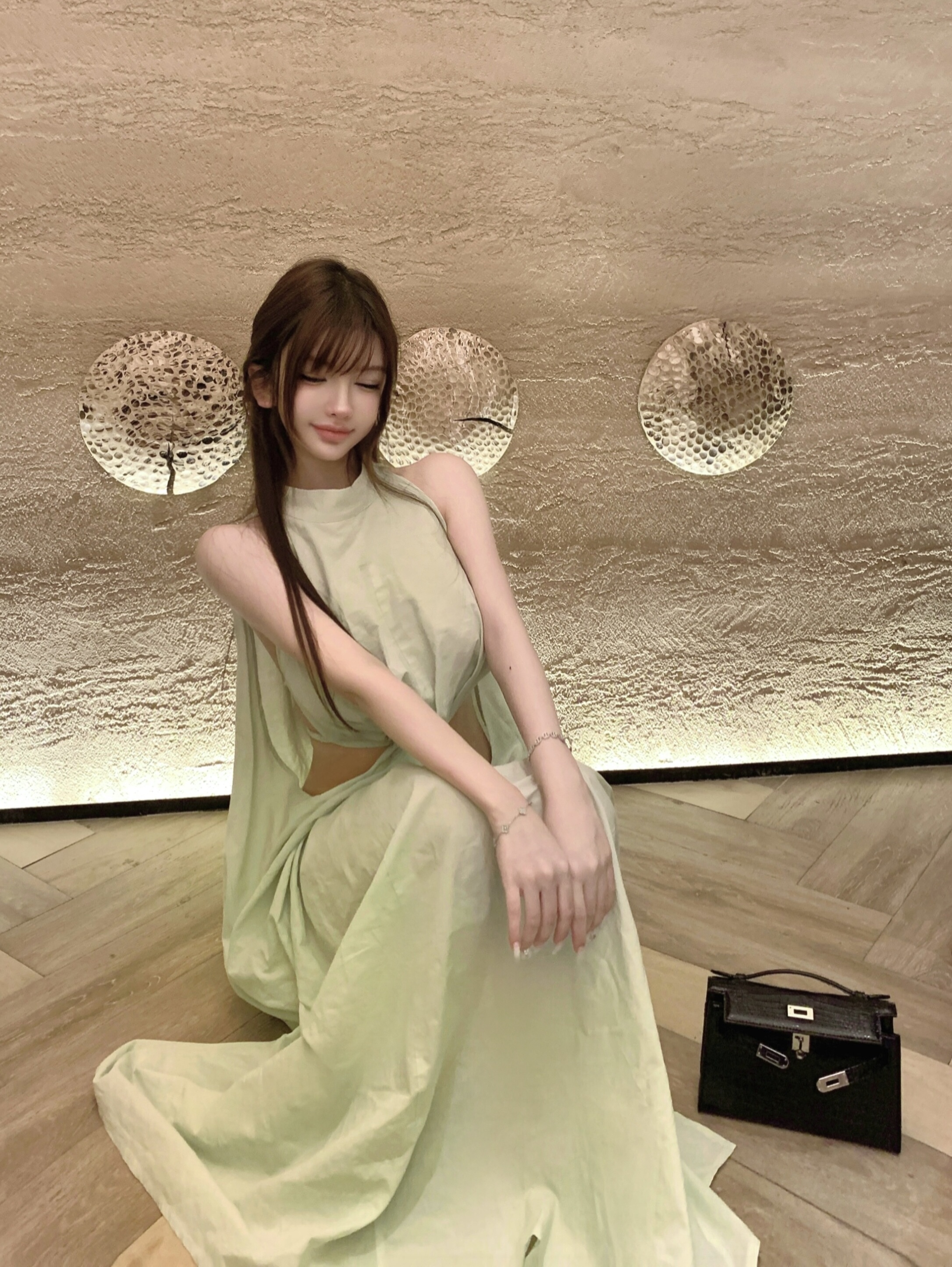 Knot Cut Side Hollow Airy Quality Linen Dress in Summer Melon Ice - Long Skirt, Perfect for 90s and Y2K Inspired Summer Fashion