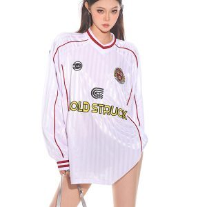 Korean Designer Striped Color-Blocking Retro Jersey Long Sleeve T-Shirt for Women - Autumn Sports Top