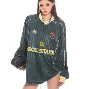 Korean Designer Striped Color-Blocking Retro Jersey Long Sleeve T-Shirt for Women - Autumn Sports Top