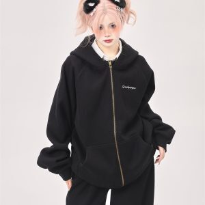 Korean Drama Style Milk Gray Fleece Sports Suit for Women - Hooded Sweatshirt & Wide-Leg Casual Pants