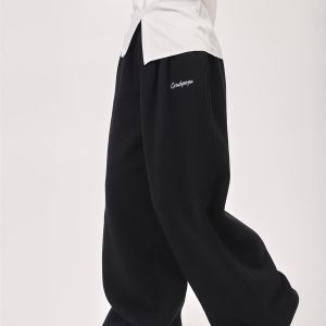 Korean Drama Style Milk Gray Fleece Sports Suit for Women - Hooded Sweatshirt & Wide-Leg Casual Pants