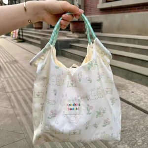 Korean INS Style Floral Embossed Cartoon Handheld Canvas Commuter Tote Bag - Fresh 2024 Design