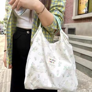 Korean INS Style Floral Embossed Cartoon Handheld Canvas Commuter Tote Bag - Fresh 2024 Design