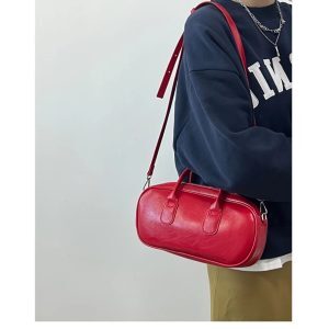 Korean Minimalist Retro Boston Bag for Women - High-Quality Oil Wax Leather Large Capacity Shoulder Tote Bag