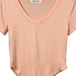 Korean Sexy White V-Neck Short Sleeve T-Shirt for Women - Slimming Summer Modal Cotton Pink Tight-Fitting Top