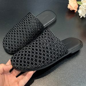 Korean Style 2025 Summer Artistic Woven Hollow Casual Flat Outdoor Shoes for Women