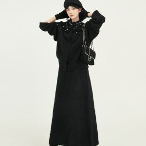 Korean Style Beaded Round Neck Knitted Long Sleeve Sweater Coat for Women - Loose Lazy Cardigan Top for Autumn and Winter