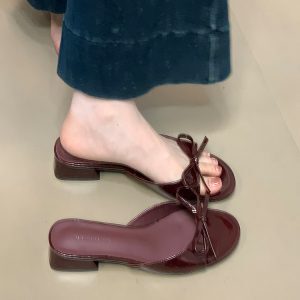 Korean-Style Bow Flat Sandals for Women - Comfortable Round Toe Slip-On Shoes, Versatile Summer Footwear