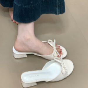 Korean-Style Bow Flat Sandals for Women - Comfortable Round Toe Slip-On Shoes, Versatile Summer Footwear