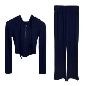 Korean Style Casual Sexy Waist-Cinching Hoodie and Flared Pants Women's Fashion Set - Versatile 90s Inspired Outfit