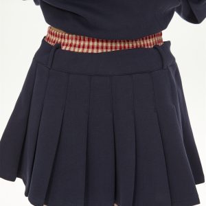 Korean Style College Plaid Spliced Polo Sweatshirt & Pleated Skirt Women's Sports Suit Two-Piece Set for Spring & Autumn