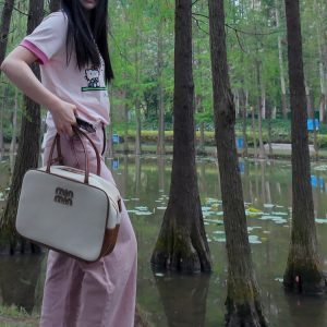 Korean Style Color-Blocking Canvas Bowling Handbag, Versatile Tote Shoulder Bag for Fashionable Everyday Use