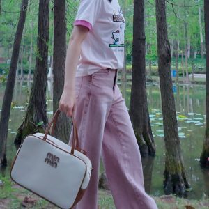 Korean Style Color-Blocking Canvas Bowling Handbag, Versatile Tote Shoulder Bag for Fashionable Everyday Use