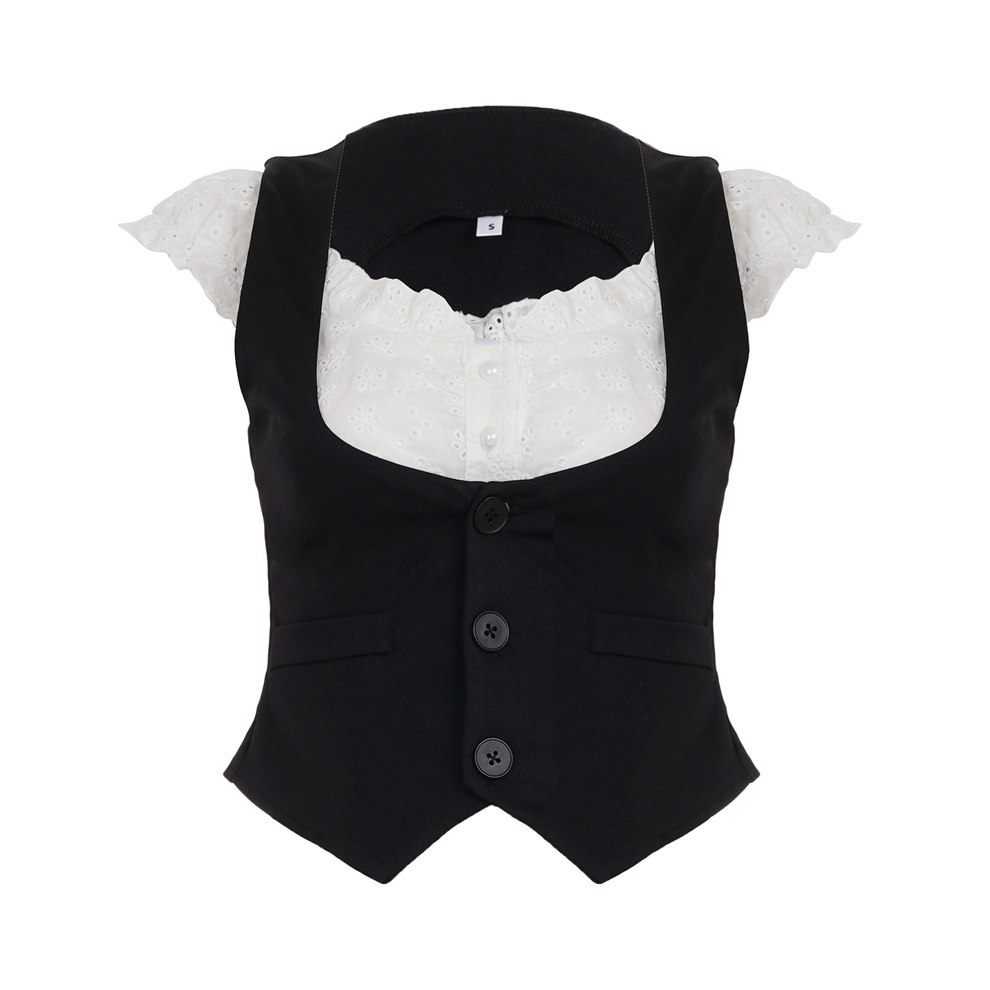 Korean Style Color-Blocking Ruffled Cap Sleeve Two-Piece T-Shirt Vest Short Top - Trendy College Casual Fashion
