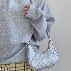 Korean Style Crescent Underarm Bag for Women, Silver Embroidered Small Bag, Exquisite Niche Design for Spring Summer 2025