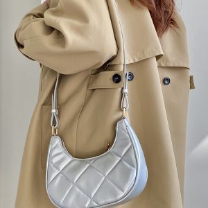 Korean Style Crescent Underarm Bag for Women, Silver Embroidered Small Bag, Exquisite Niche Design for Spring Summer 2025