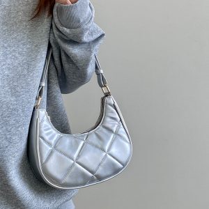 Korean Style Crescent Underarm Bag for Women, Silver Embroidered Small Bag, Exquisite Niche Design for Spring Summer 2025