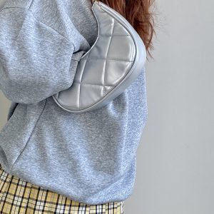 Korean Style Crescent Underarm Bag for Women, Silver Embroidered Small Bag, Exquisite Niche Design for Spring Summer 2025